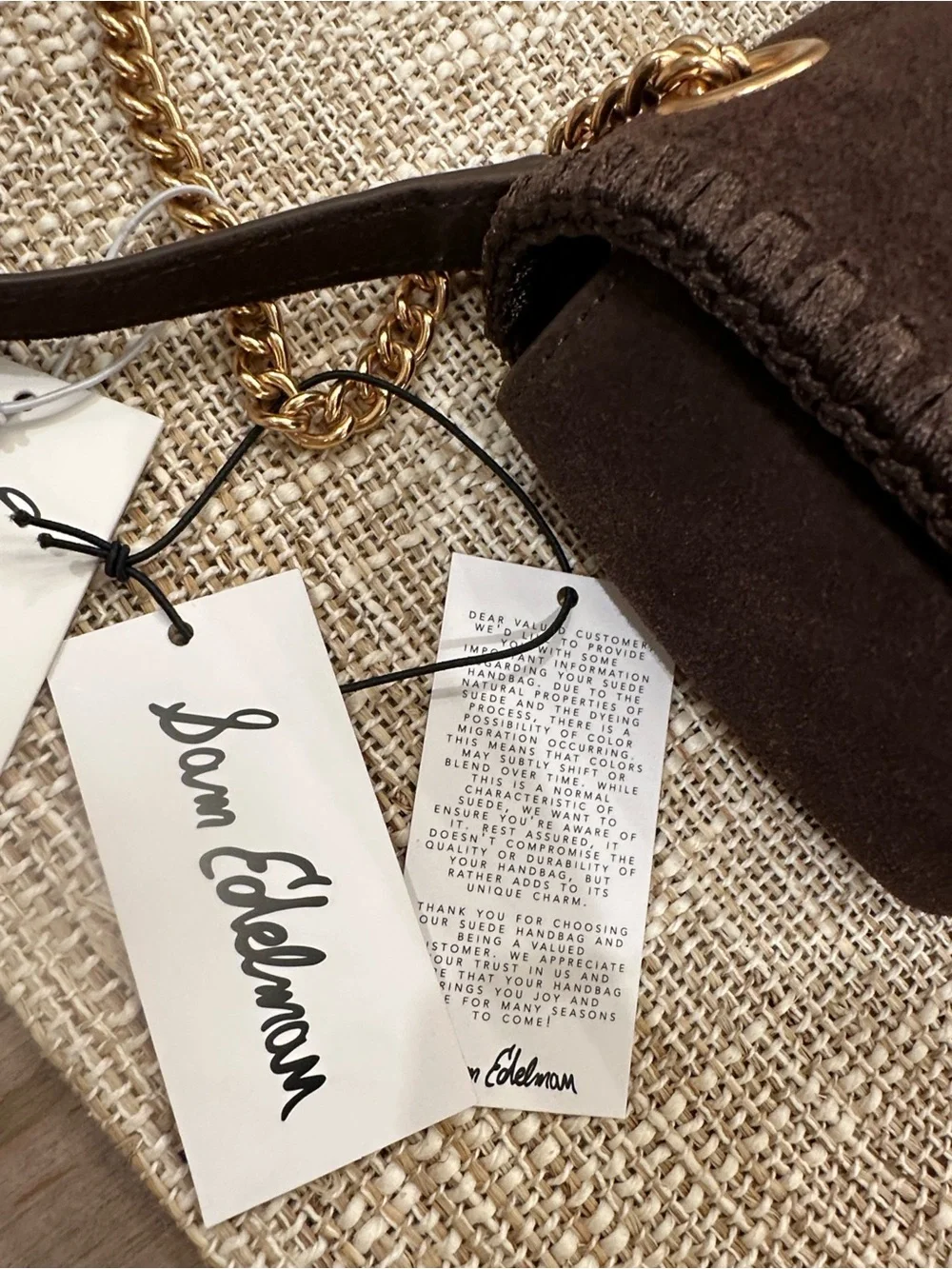 Sam Edelman Brown Suede and Gold Chain Crossbody Bag